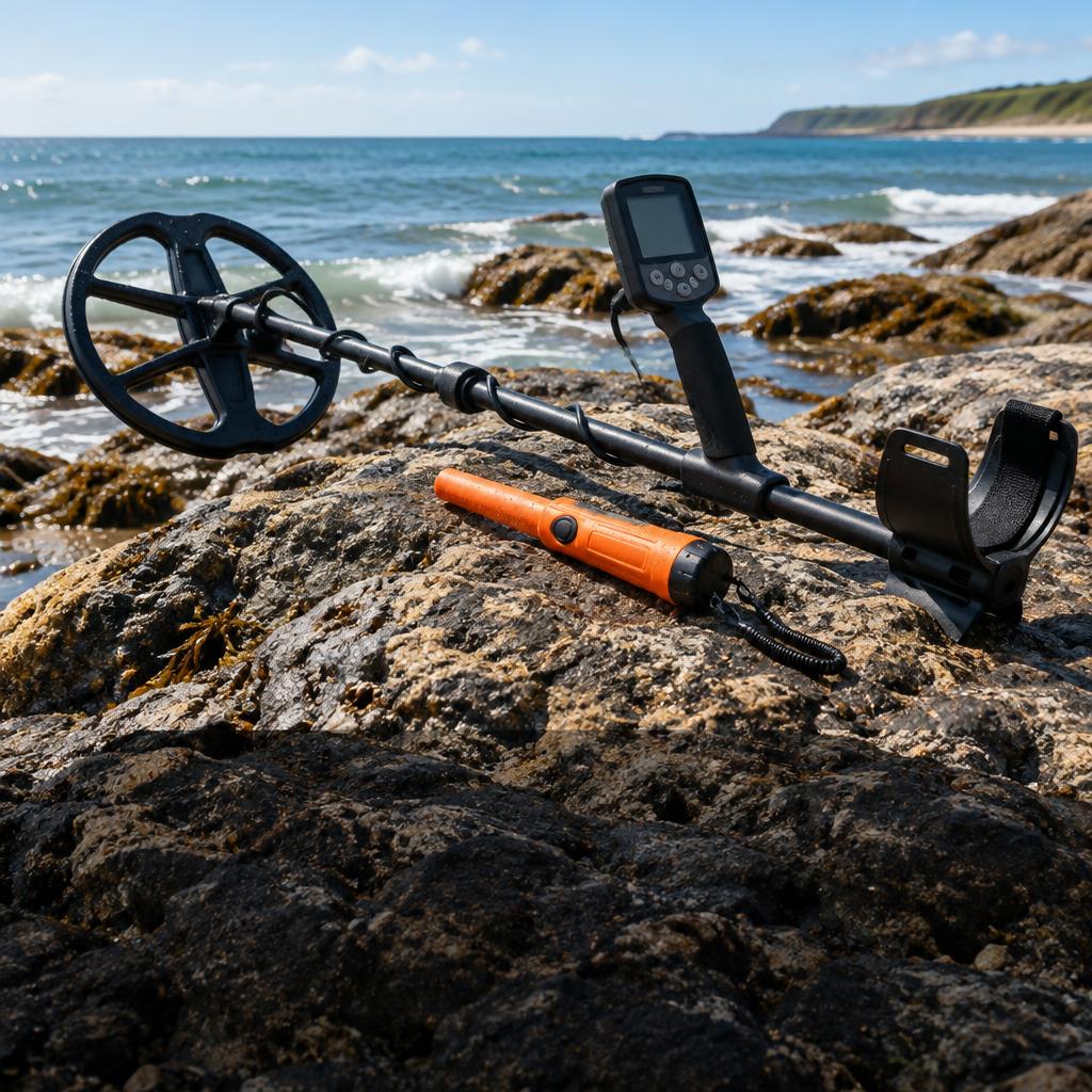 Metaldetektor og pinpointer ved kysten